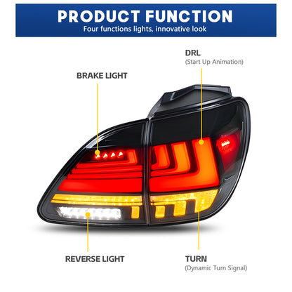 HCMOTION DOT-Approved LED Tail Lights for 1998-2002 Lexus RX 300 | Sequential Signal & Startup Animation Pair