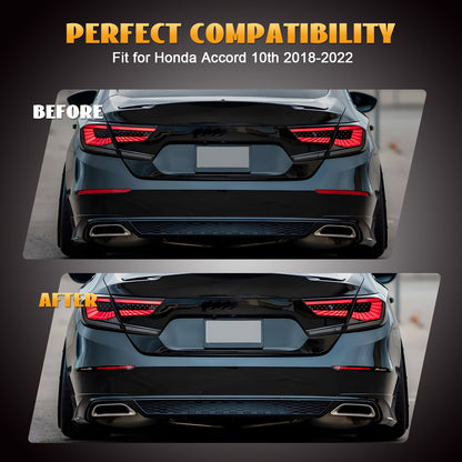 HCMOTION Smoked LED Bumper Reflector Lights for 2018-2022 Honda Accord 10th Gen | Sequential Turn Signal
