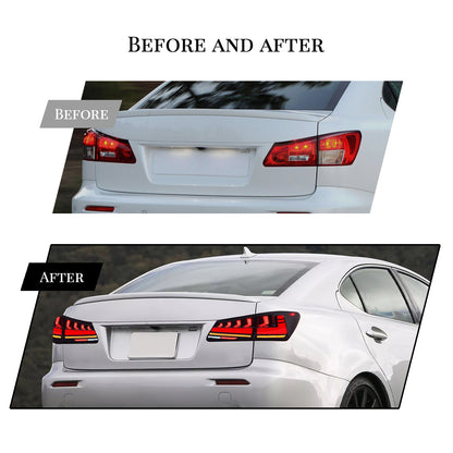 HCMOTION DOT-Approved LED Tail Lights for 2006-2012 Lexus IS250 IS350 IS F | Startup Animation & Sequential Signal Smoked Type A 1 Pair