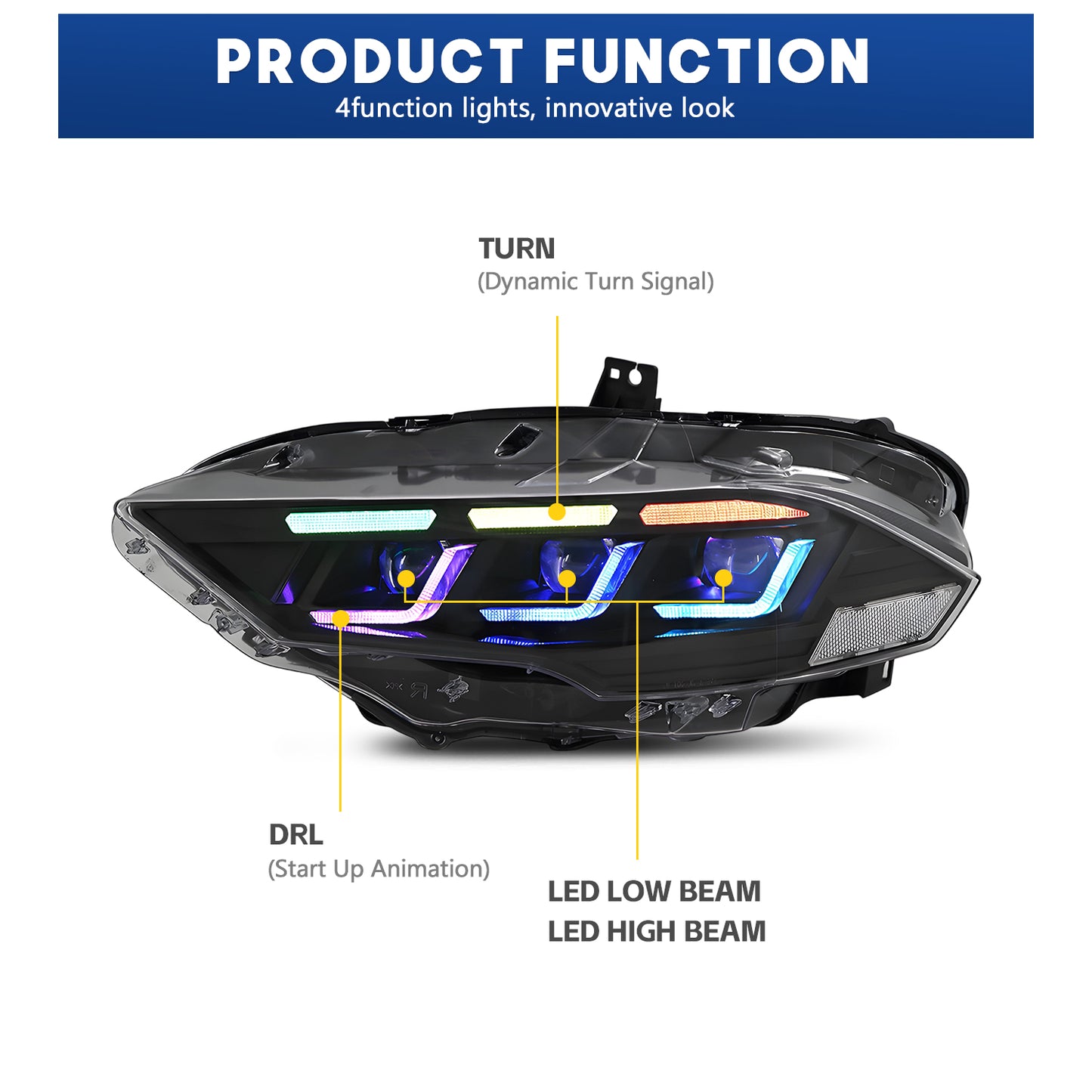 HCMOTION RGB LED Headlights for 2018-2023 Ford Mustang S550 | Sequential Signal & Startup Animation
