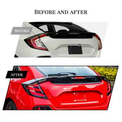 HCMOTION DOT-Approved LED Tail Lights for 2016-2021 Honda Civic Hatchback | Sequential Signal & Startup Animation Clear Lens Pair