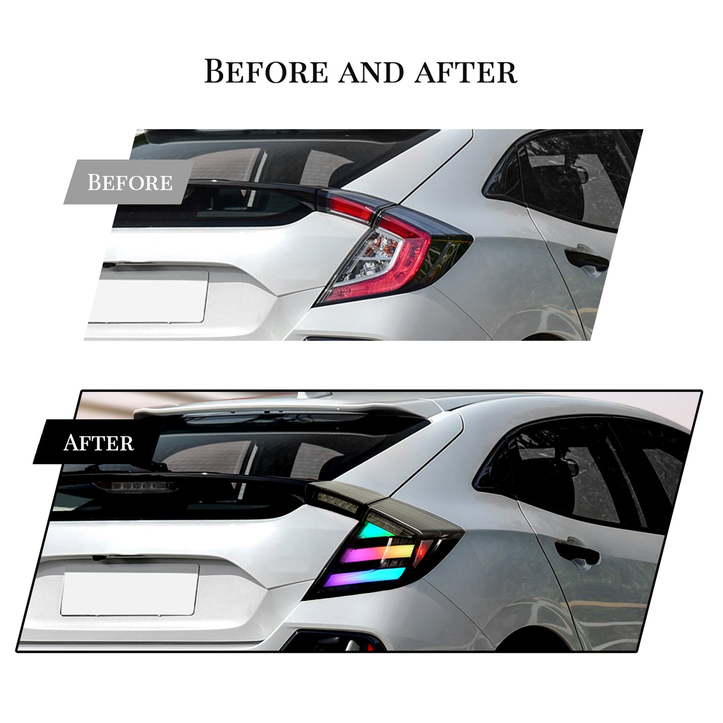 HCMOTION LED RGB Taillights for 2016-2021 Honda Civic Hatchback | Sequential Signal & Startup Animation Clear