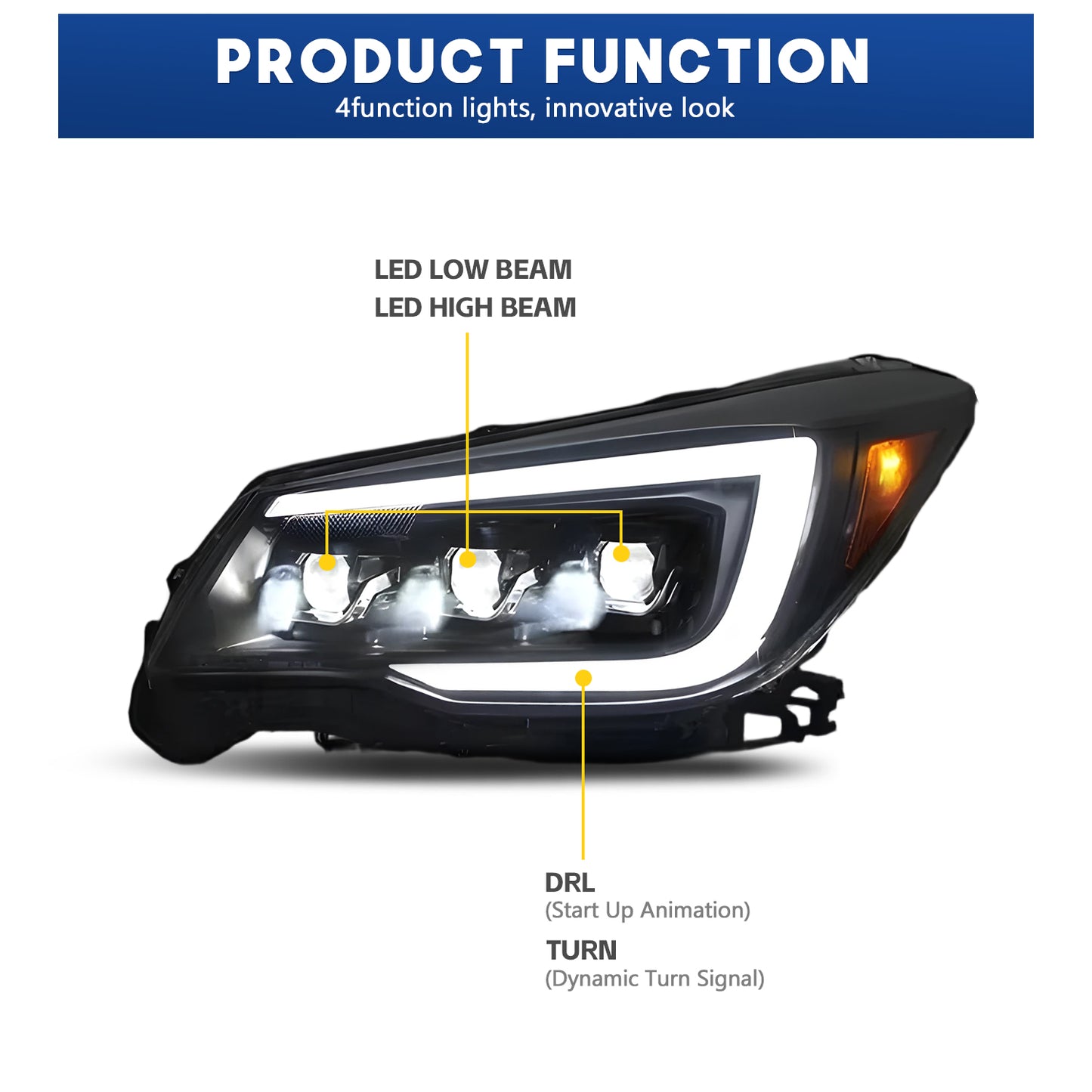 HCMOTION LED Headlight Assembly for 2013-2018 Subaru Forester (SJ) | Sequential Signal & Startup Animation