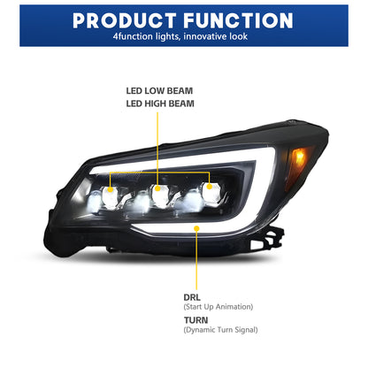 HCMOTION LED Headlight Assembly for 2013-2018 Subaru Forester (SJ) | Sequential Signal & Startup Animation