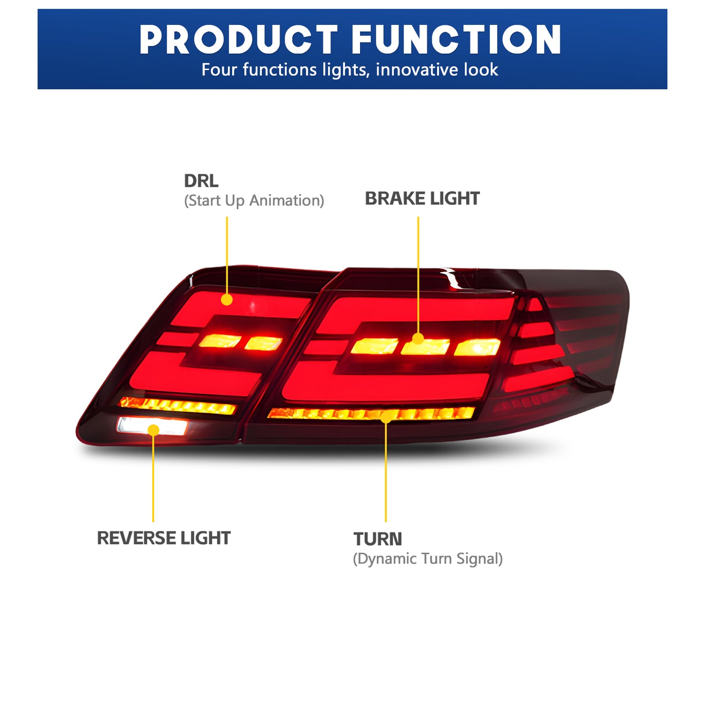 HCMOTION LED Taillights for 2007-2011 Toyota Camry XV40 Aurion | Sequential Turn Signal & Start-up Animation Red