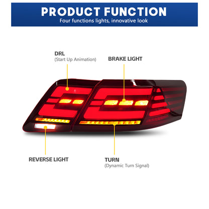 HCMOTION LED Taillights for 2007-2011 Toyota Camry XV40 Aurion | Sequential Turn Signal & Start-up Animation Red