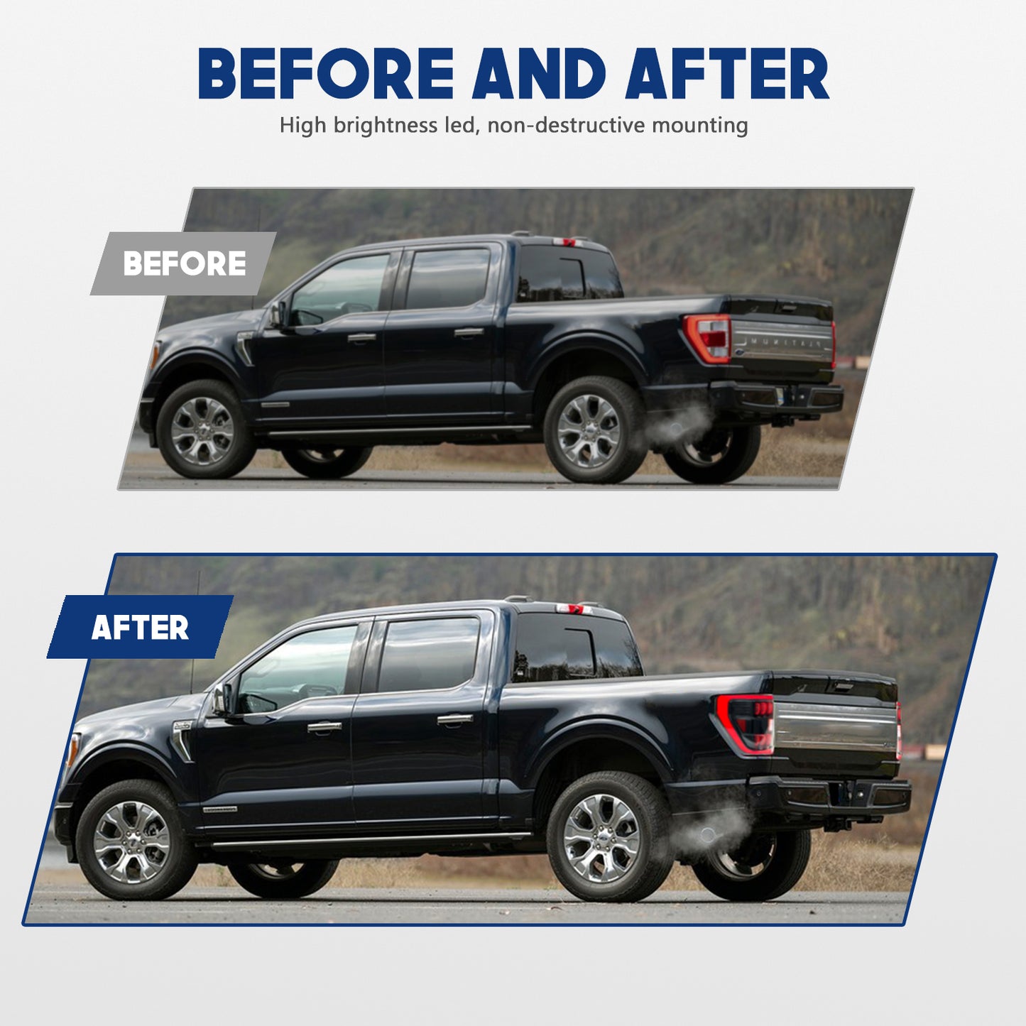 HCMOTION LED Tail Lights for 2021-2024 Ford F150 F-150 XL STX XLT | Sequential Turn Signal & Startup Animation Smoked