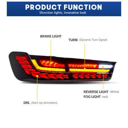 HCMOTION DOT-Approved LED Tail Lights for 2019–2025 BMW 3 Series G20 Sedan | Startup Animation & Sequential Signal Pair