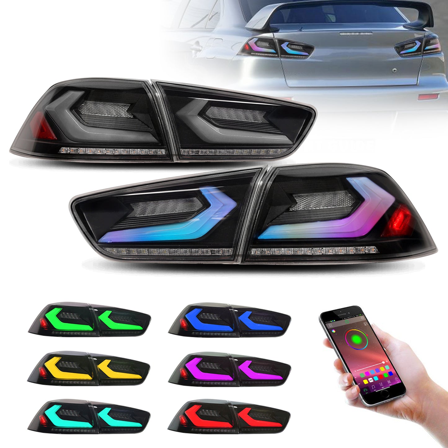 HCMOTION LED RGB Taillights for 2008-2017 Mitsubishi Lancer & EVO X | Startup Animation & Sequential Signal Smoked A