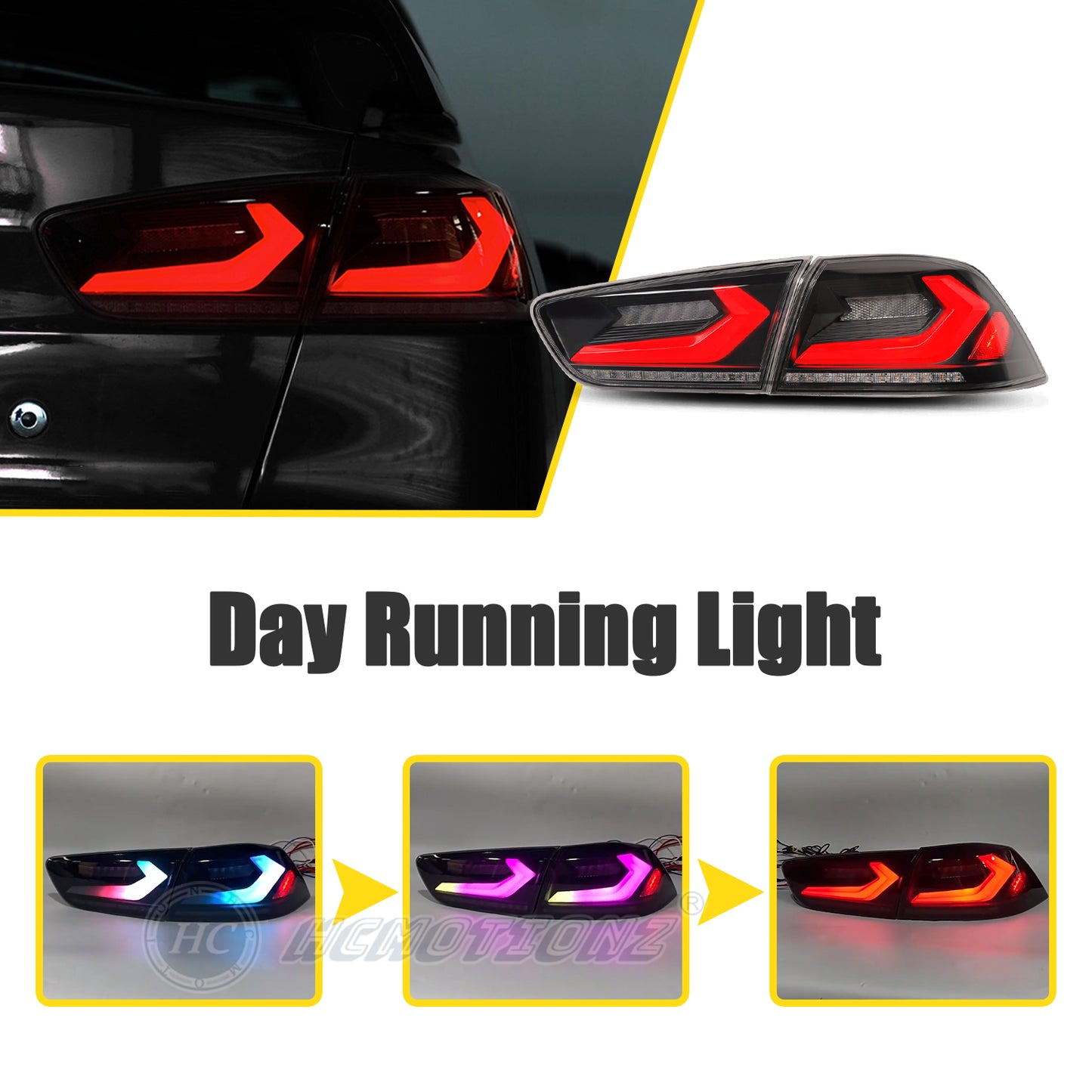 HCMOTION LED RGB Taillights for 2008-2017 Mitsubishi Lancer & EVO X | Startup Animation & Sequential Signal Smoked A