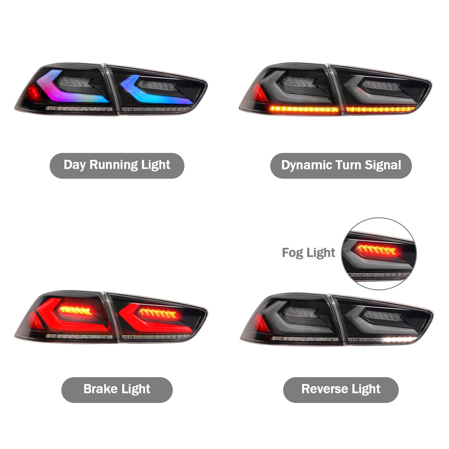 HCMOTION LED RGB Taillights for 2008-2017 Mitsubishi Lancer & EVO X | Startup Animation & Sequential Signal Smoked A