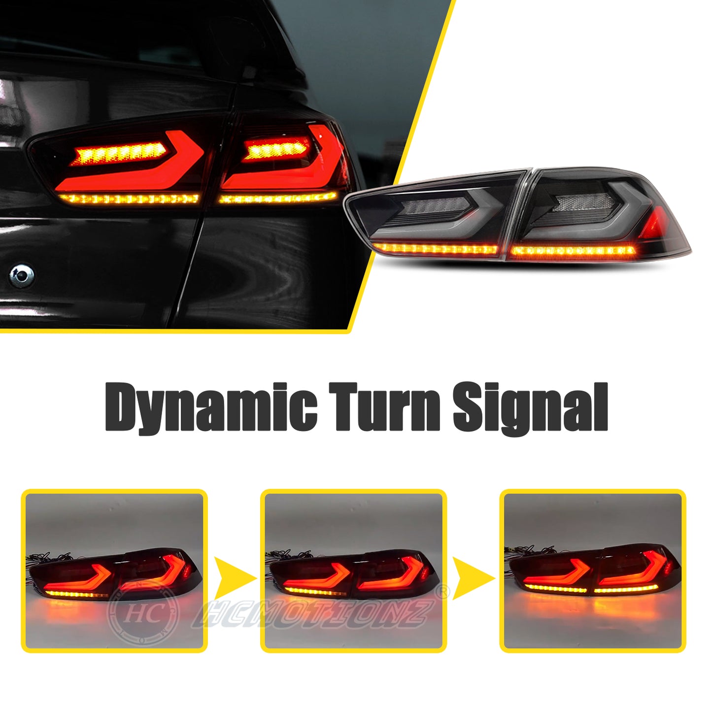 HCMOTION LED RGB Taillights for 2008-2017 Mitsubishi Lancer & EVO X | Startup Animation & Sequential Signal Smoked A