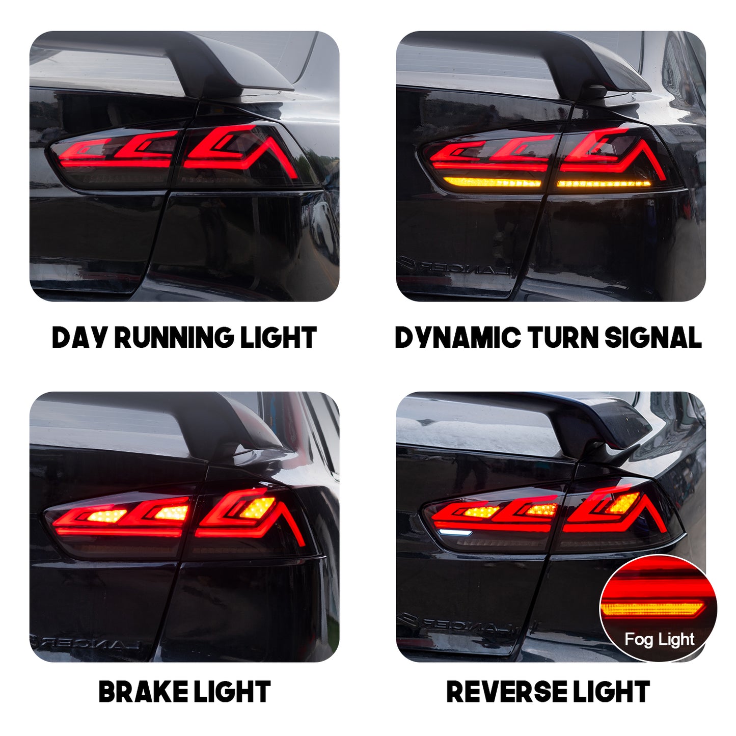 HCMOTION DOT-Approved LED Tail Lights for 2008-2017 Mitsubishi Lancer & EVO X | Startup Animation & Sequential Signal Pair