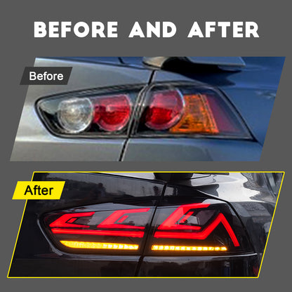 HCMOTION DOT-Approved LED Tail Lights for 2008-2017 Mitsubishi Lancer & EVO X | Startup Animation & Sequential Signal Pair