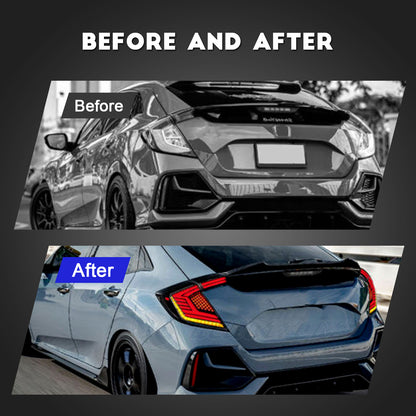 HCMOTION LED Tail Lights for Honda Civic Hatchback 2016-2021 | Sequential Turn Signal & Startup Animation Smoked