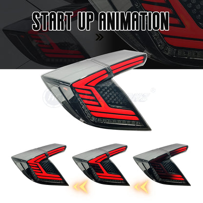 HCMOTION LED Tail Lights for Honda Civic Hatchback 2016-2021 | Sequential Turn Signal & Startup Animation Smoked