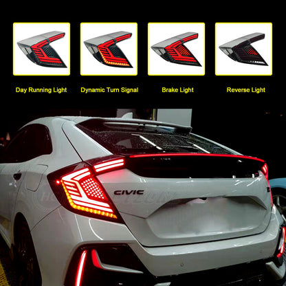 HCMOTION LED Tail Lights for Honda Civic Hatchback 2016-2021 | Sequential Turn Signal & Startup Animation Smoked