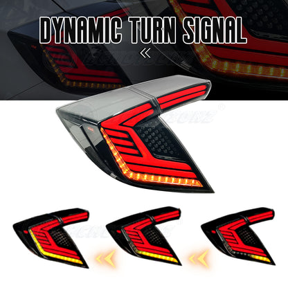 HCMOTION LED Tail Lights for Honda Civic Hatchback 2016-2021 | Sequential Turn Signal & Startup Animation Smoked