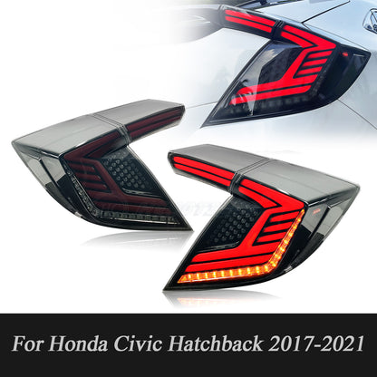 HCMOTION LED Tail Lights for Honda Civic Hatchback 2016-2021 | Sequential Turn Signal & Startup Animation Smoked