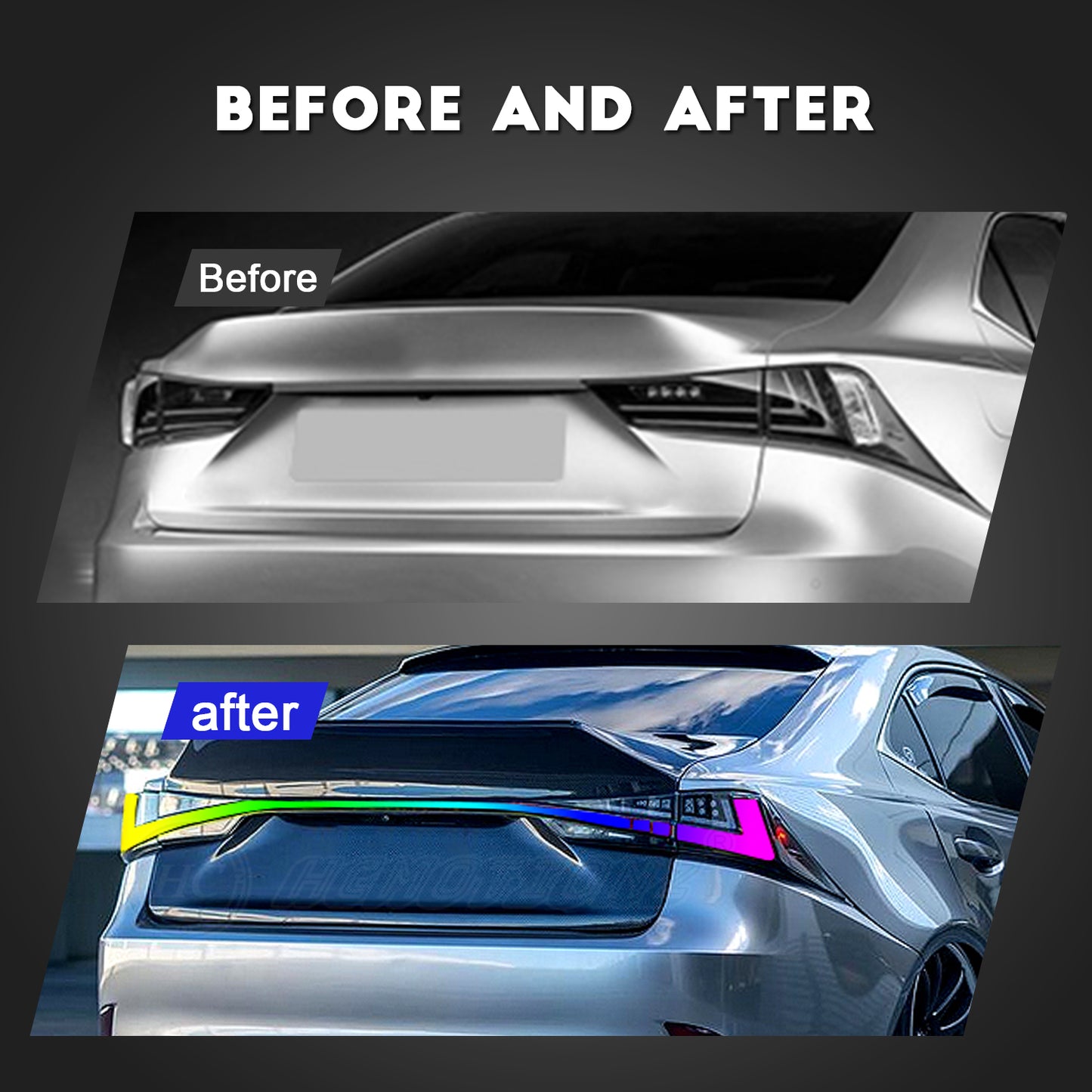 HCMOTION LED RGB Taillights for 2014-2020 Lexus IS 250/350/300h | Sequential Signal & Startup Animation Smoked