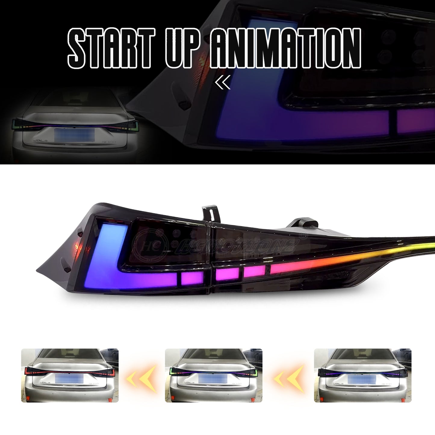 HCMOTION LED RGB Taillights for 2014-2020 Lexus IS 250/350/300h | Sequential Signal & Startup Animation Smoked