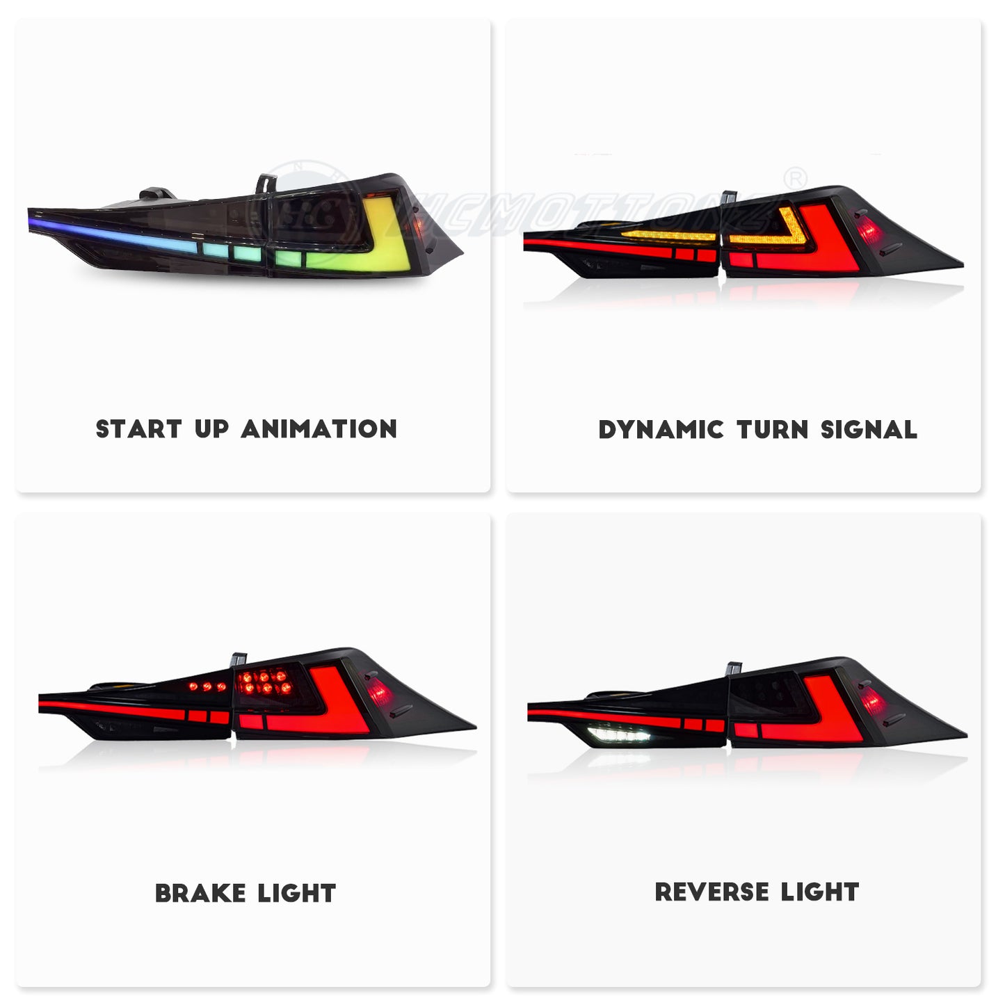 HCMOTION LED RGB Taillights for 2014-2020 Lexus IS 250/350/300h | Sequential Signal & Startup Animation Smoked