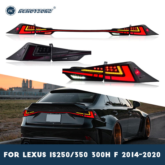 LED Tail Light Assembly Compatible with Lexus IS250/350 300h F 2014-2020 Start UP Animation Sequential Turn Light Rear Lamps 2Pcs Smoked