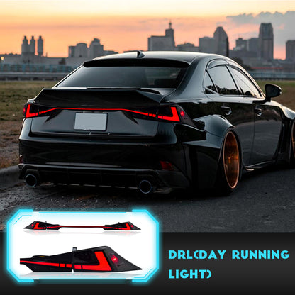 HCMOTION DOT-Approved LED Tail Lights for 2014-2020 Lexus IS250 IS350 IS300h | Startup Animation & Sequential Signal Pair Smoked