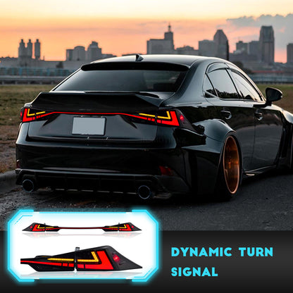 HCMOTION DOT-Approved LED Tail Lights for 2014-2020 Lexus IS250 IS350 IS300h | Startup Animation & Sequential Signal Pair Smoked