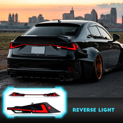 HCMOTION DOT-Approved LED Tail Lights for 2014-2020 Lexus IS250 IS350 IS300h | Startup Animation & Sequential Signal Pair Smoked