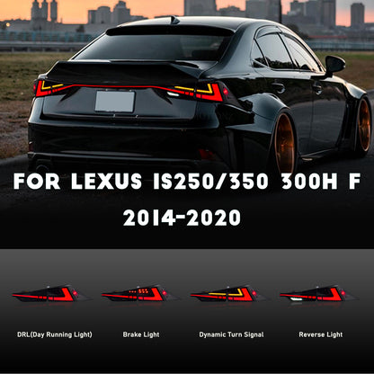 HCMOTION DOT-Approved LED Tail Lights for 2014-2020 Lexus IS250 IS350 IS300h | Startup Animation & Sequential Signal Pair Smoked