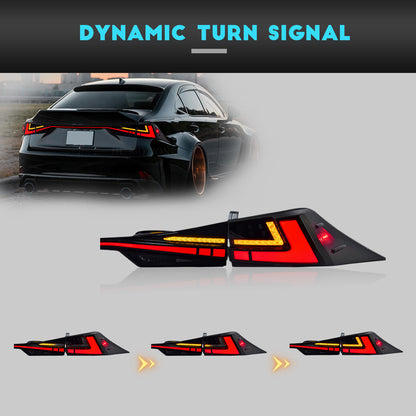 HCMOTION DOT-Approved LED Tail Lights for 2014-2020 Lexus IS250 IS350 IS300h | Startup Animation & Sequential Signal Pair Smoked