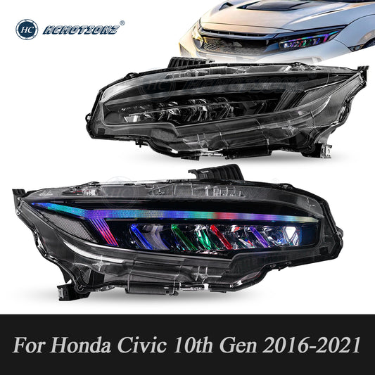 HCMOTION LED RBG Headlights for 2016-2021 Honda Civic 10th Gen | Sequential Turn Light & Startup Animation