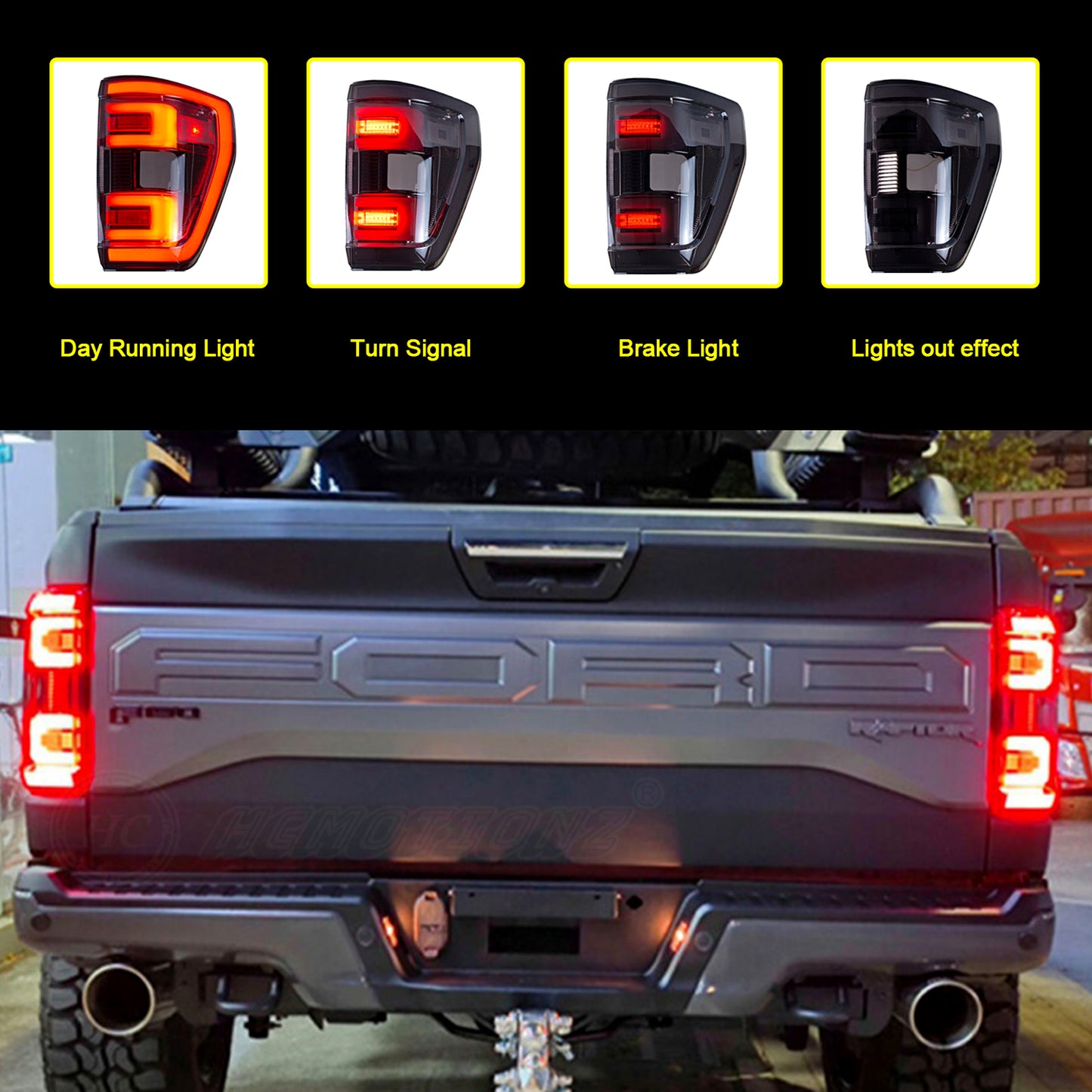 HCMOTION Taillights for 2021-2024 Ford F150 F-150 XLT | Sequential Turn Signal & Startup Animation Smoked