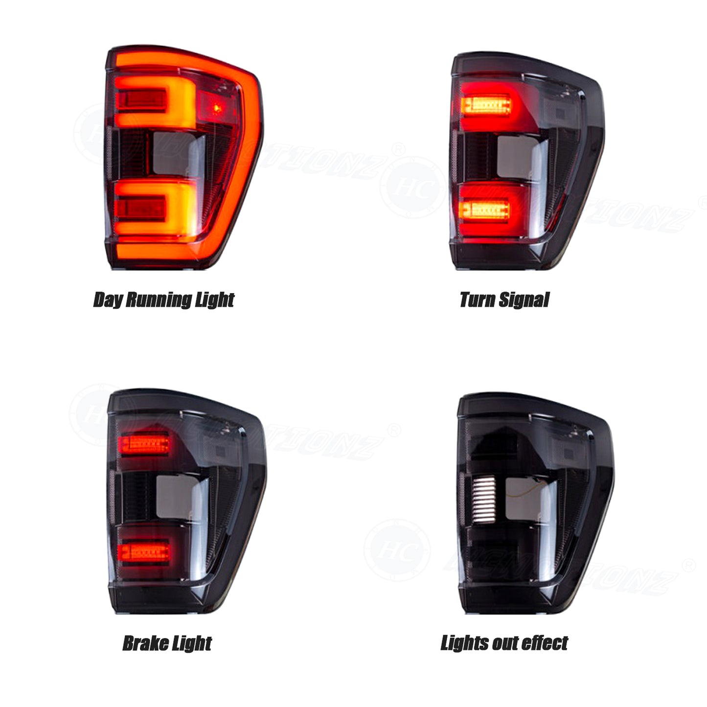 HCMOTION Taillights for 2021-2024 Ford F150 F-150 XLT | Sequential Turn Signal & Startup Animation Smoked