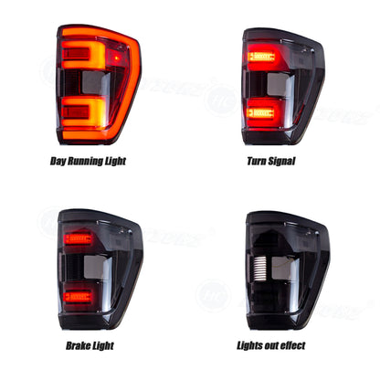 HCMOTION Taillights for 2021-2024 Ford F150 F-150 XLT | Sequential Turn Signal & Startup Animation Smoked