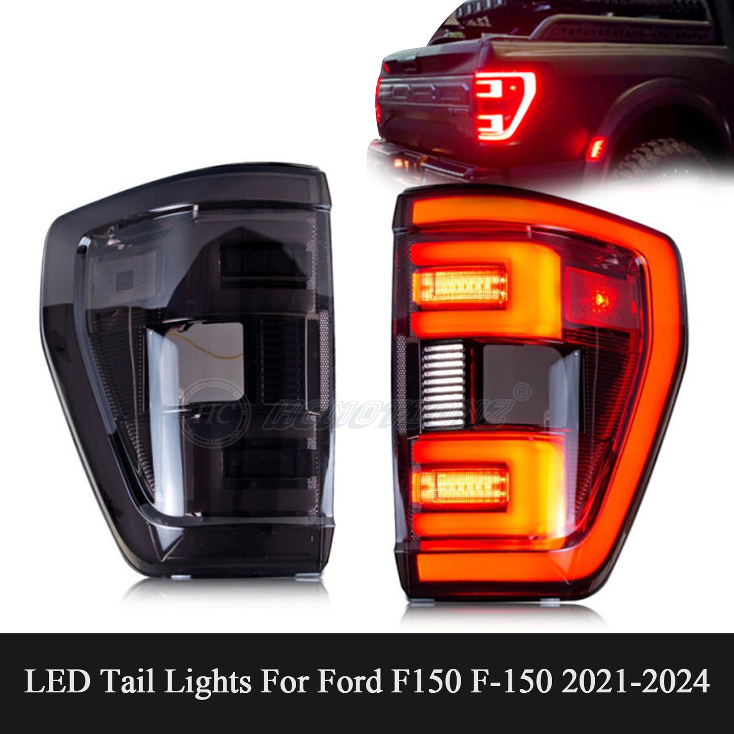 HCMOTION Taillights for 2021-2024 Ford F150 F-150 XLT | Sequential Turn Signal & Startup Animation Smoked