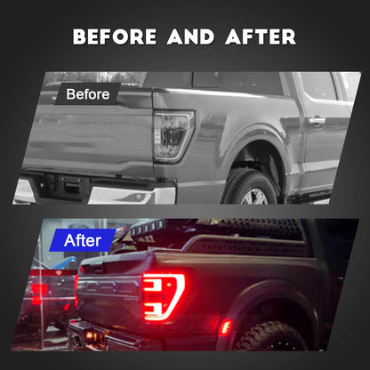HCMOTION Taillights for 2021-2024 Ford F150 F-150 XLT | Sequential Turn Signal & Startup Animation Smoked