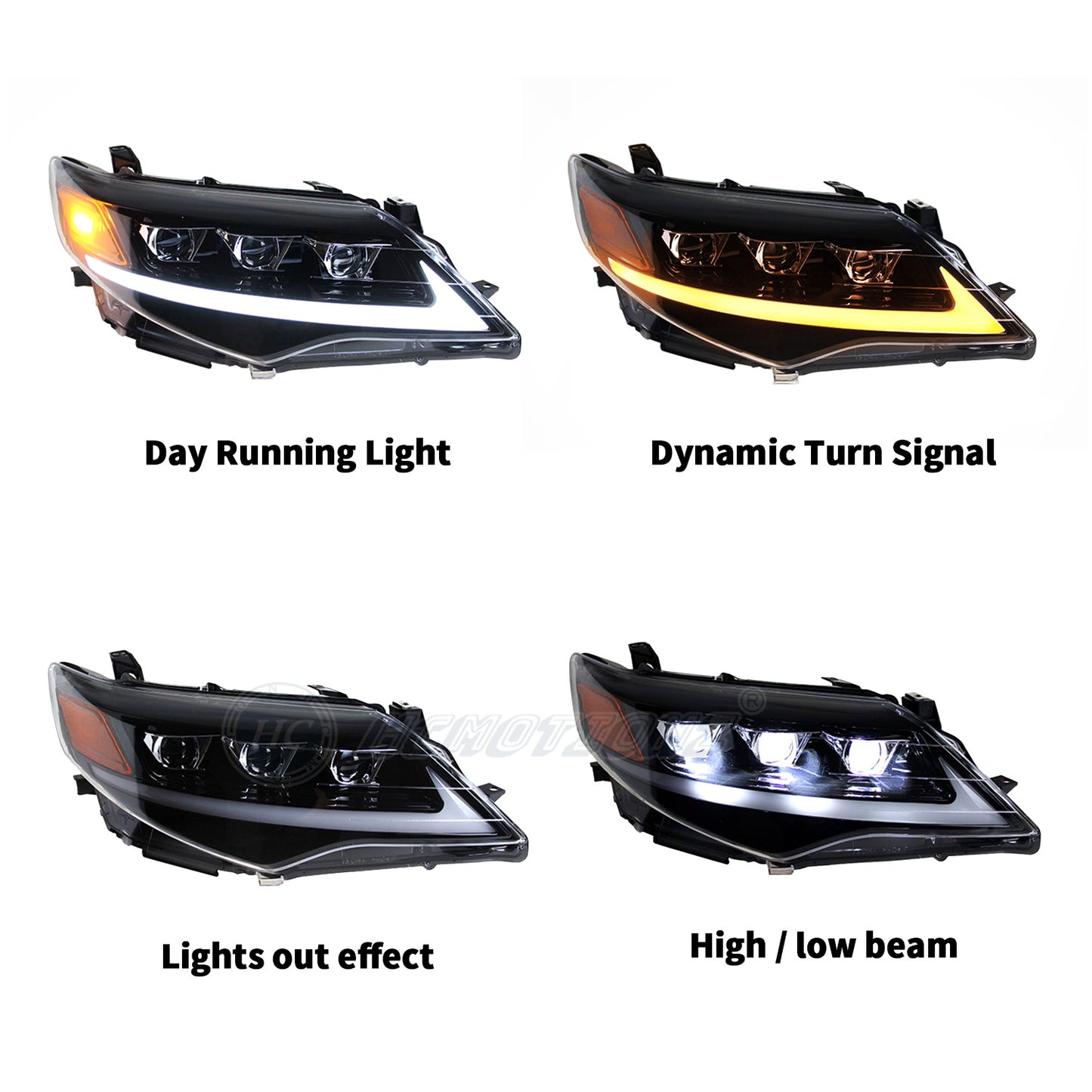 HCMOTION LED Headlight Assembly for 2012-2014 Toyota Camry (XV50) | Sequential Signal & Startup Animation