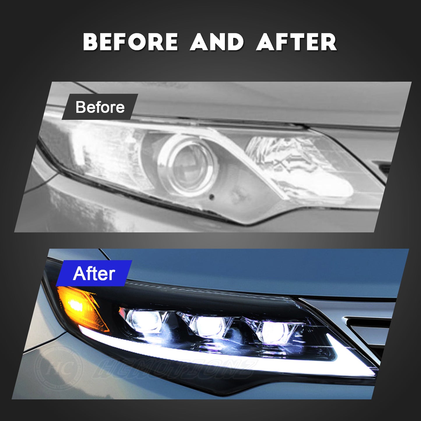 HCMOTION LED Headlight Assembly for 2012-2014 Toyota Camry (XV50) | Sequential Signal & Startup Animation