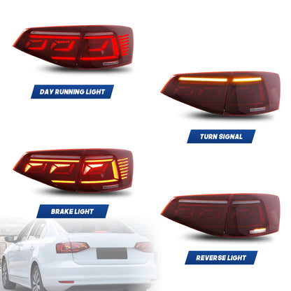 HCMOTION LED Taillights for 2015-2018 VW Jetta MK6 | Sequential Turn Signal & Start-up Animation Red