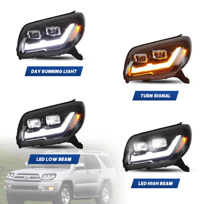 HCMOTION LED Headlights for 2003-2009 Toyota 4Runner 4th GEN with Trim Strips | Sequential Signal & Startup Animation