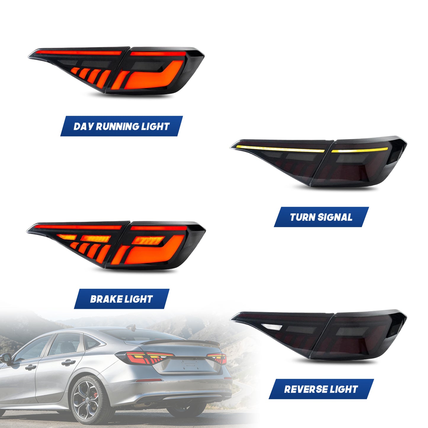 LED Tail Light Assembly Compatible with Honda Civc 11th Gen 2022-2026 Start UP Animation Sequential Turn Light Rear Lamps 2Pcs