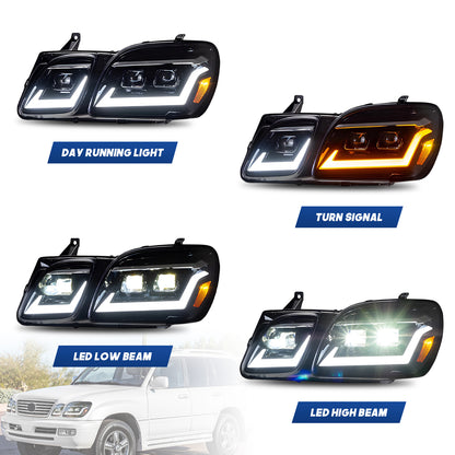 HCMOTION DOT-Approved LED Headlights for 1998-2007 Lexus LX 470 J100 | Projector Lens, Sequential Signal & Startup Animation Pair