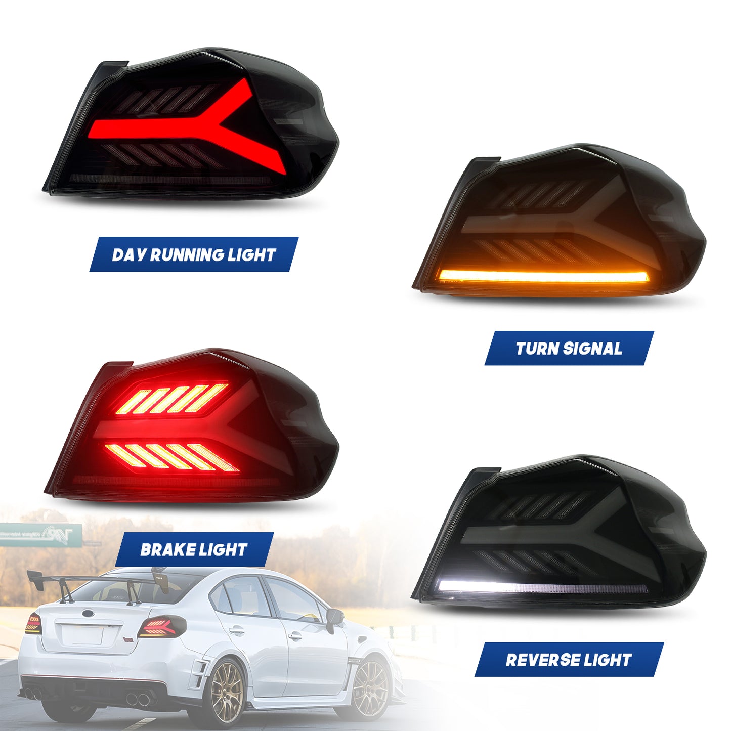 HCMOTION LED RGB Taillights for 2015-2021 Subaru WRX STI | Startup Animation & Sequential Signal Smoked