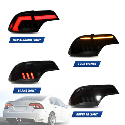 HCMOTION LED Taillights for Honda Civic 8th Gen 2006-2011 Sedan | Sequential Turn Signal & Startup Animation Smoked A