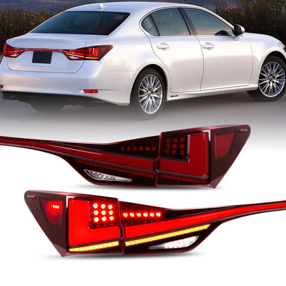 HCMOTION LED Taillights for 2012-2020 Lexus GS 250 300h 350 F 450h | Sequential Turn Signal & Startup Animation Red