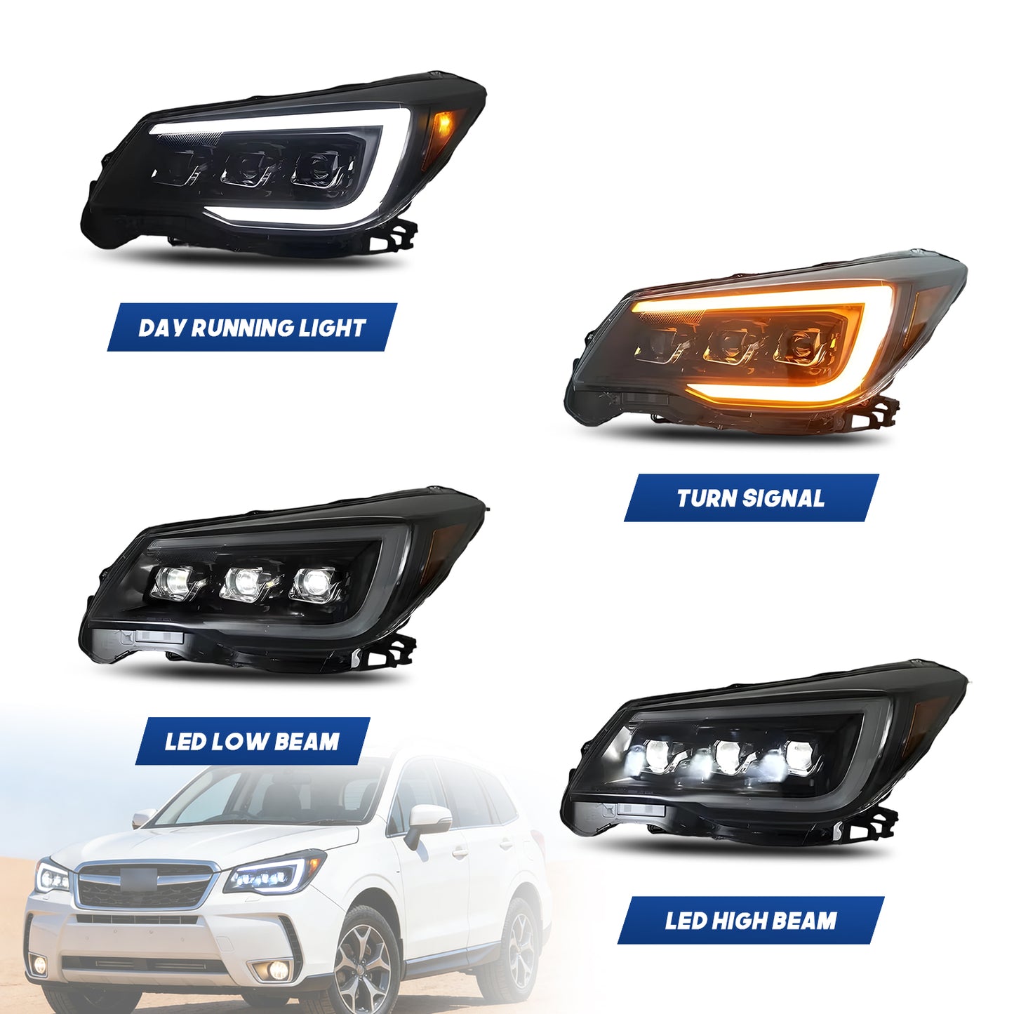 HCMOTION LED Headlight Assembly for 2013-2018 Subaru Forester (SJ) | Sequential Signal & Startup Animation