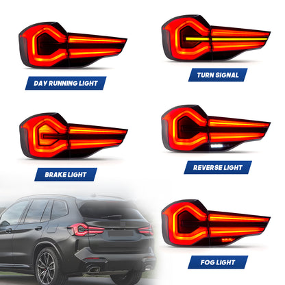 HCMOTION DOT-Approved LED Tail Lights for 2018-2021 BMW X3 G01 F97 | Startup Animation & Sequential Signal Pair