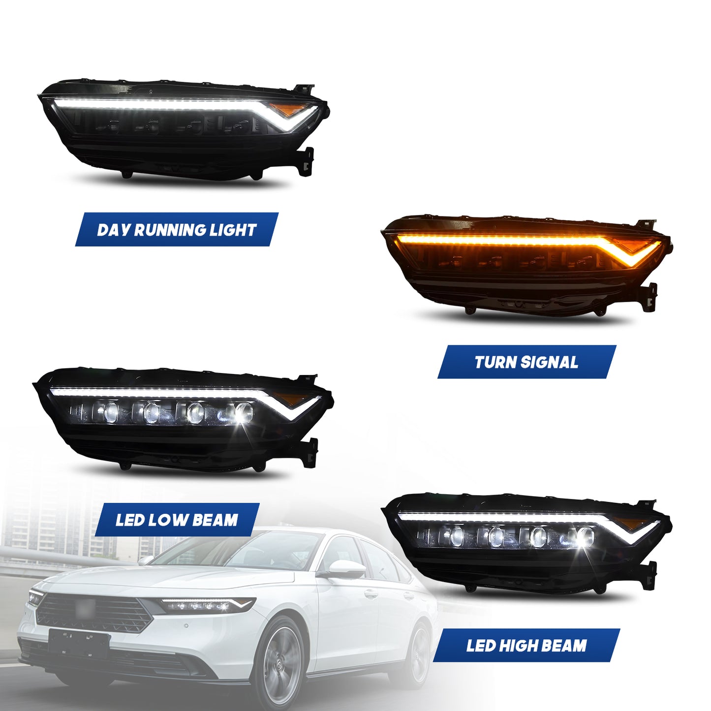 HCMOTION LED Headlights for Honda Accord 11th 2023-2025 Low Trim | Sequential Turn Signal & Startup Animation